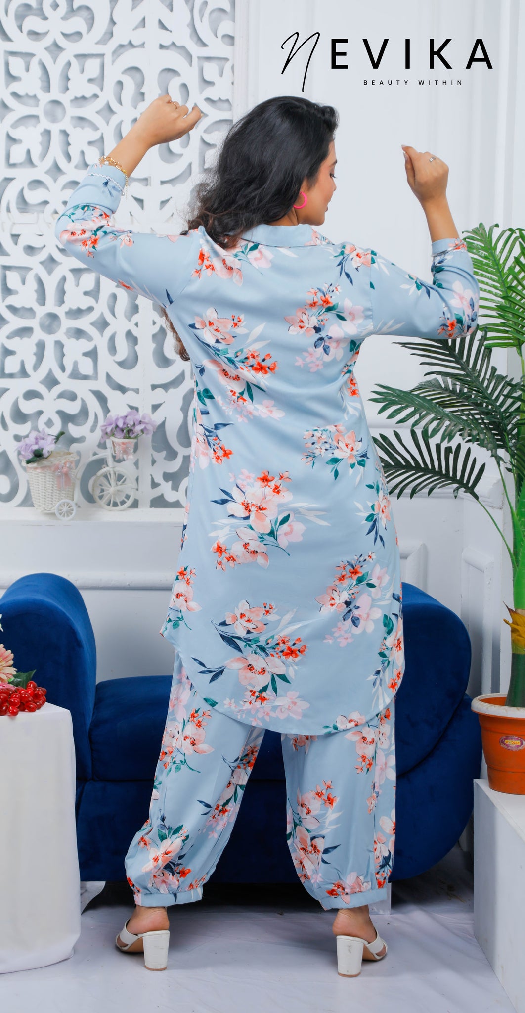 Sky Blue Dreams with Floral Afghani Co-ord Set