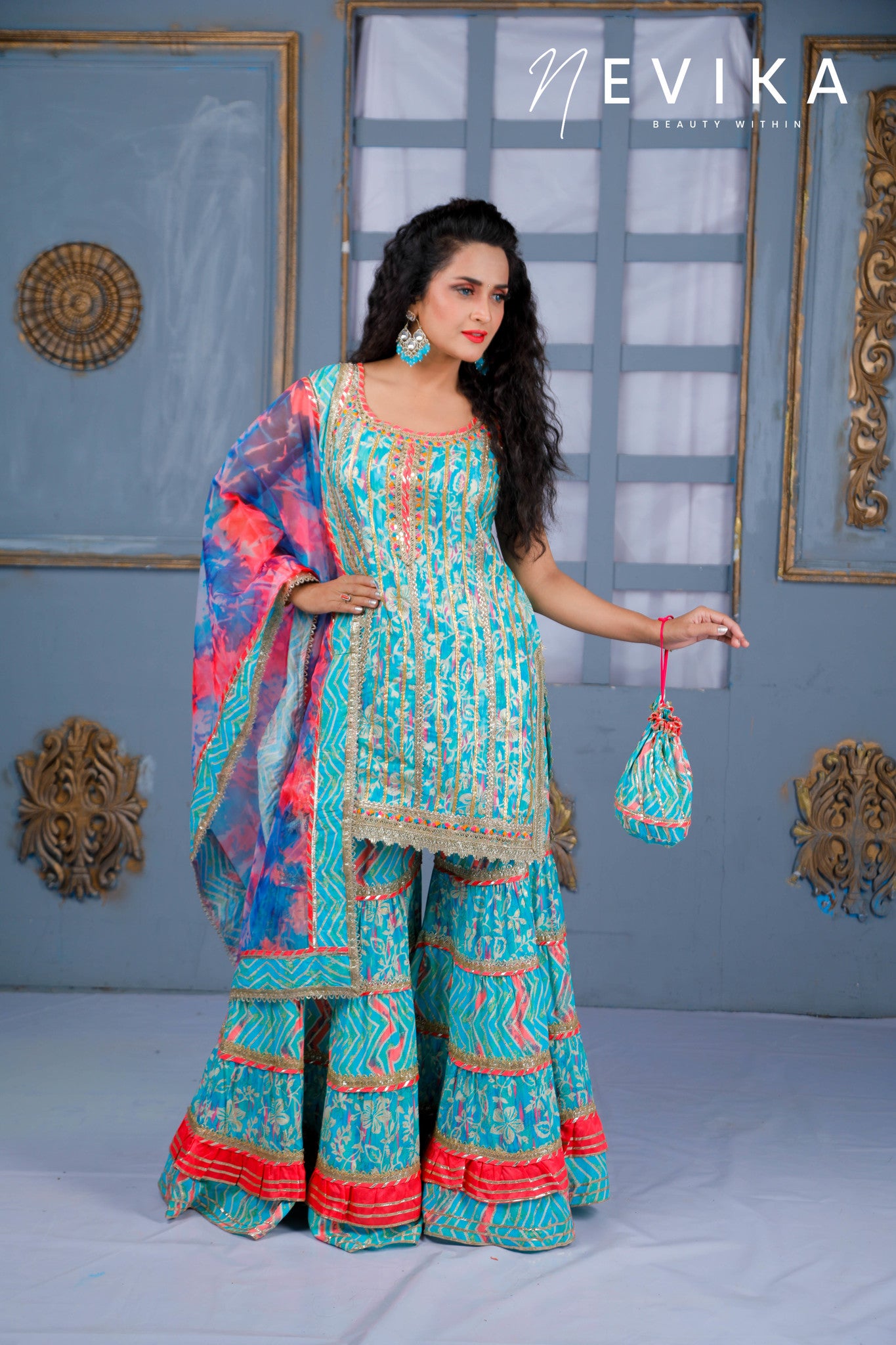 Mesmerize  in Indian Blue Sharara Dress for Festival Elegance