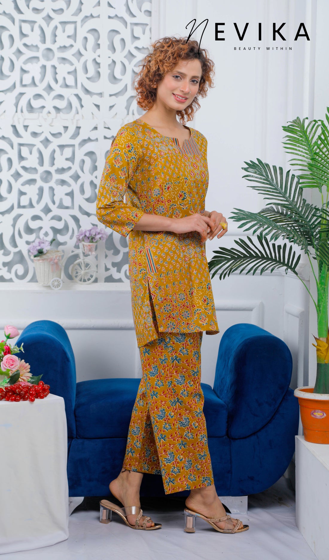 Katha Printed Mustard LoungeWear