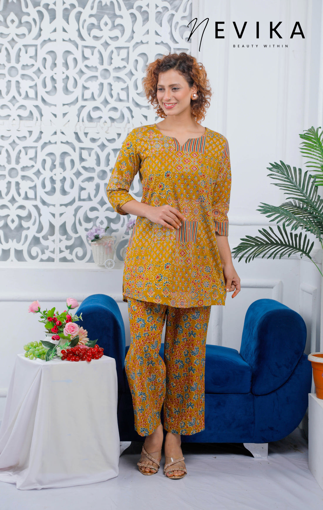 Katha Printed Mustard LoungeWear