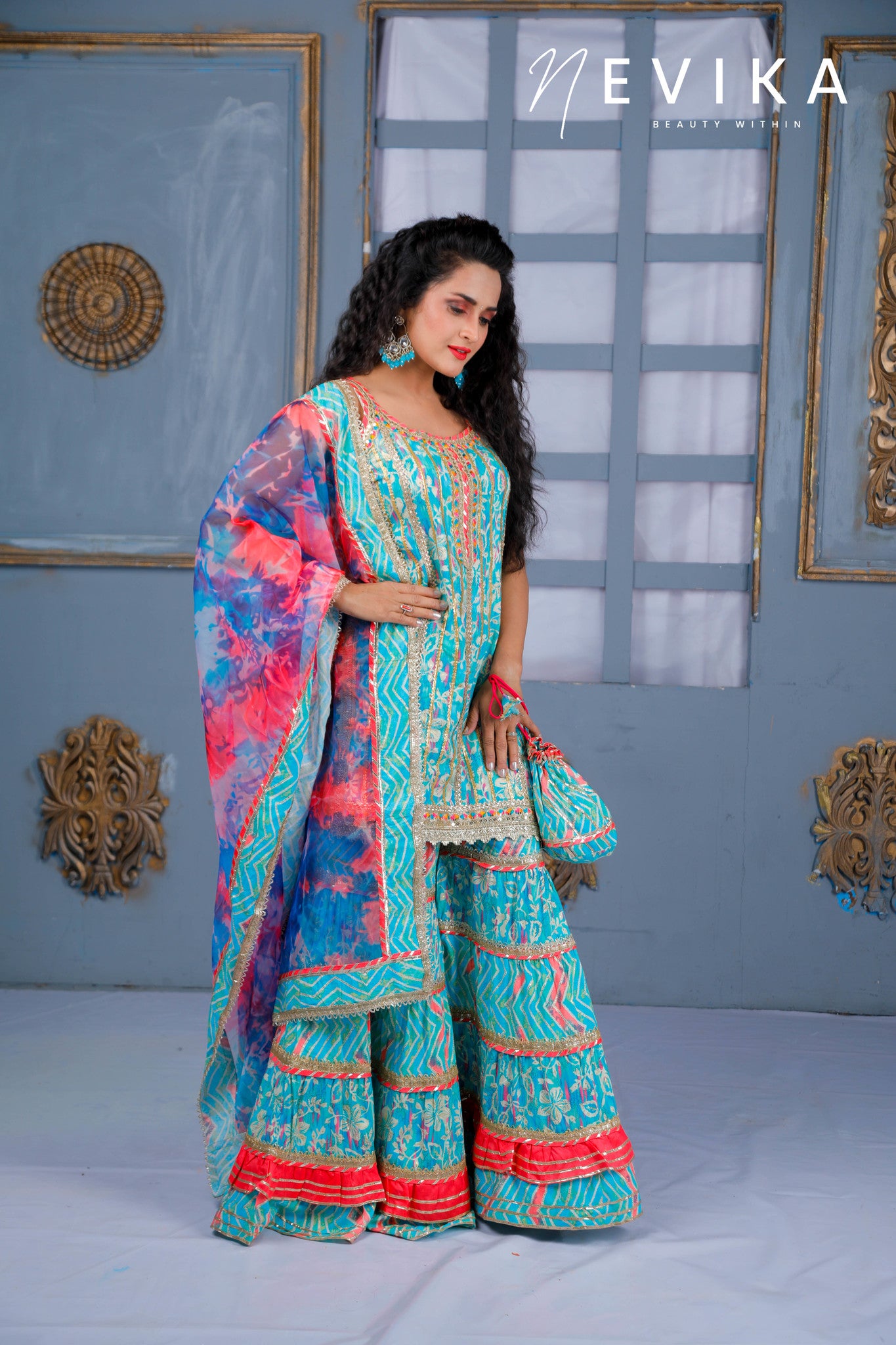 Mesmerize  in Indian Blue Sharara Dress for Festival Elegance