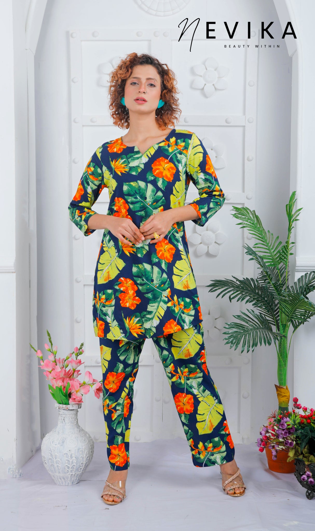 Relax in Blooming Style With Green Large Floral Loungewear