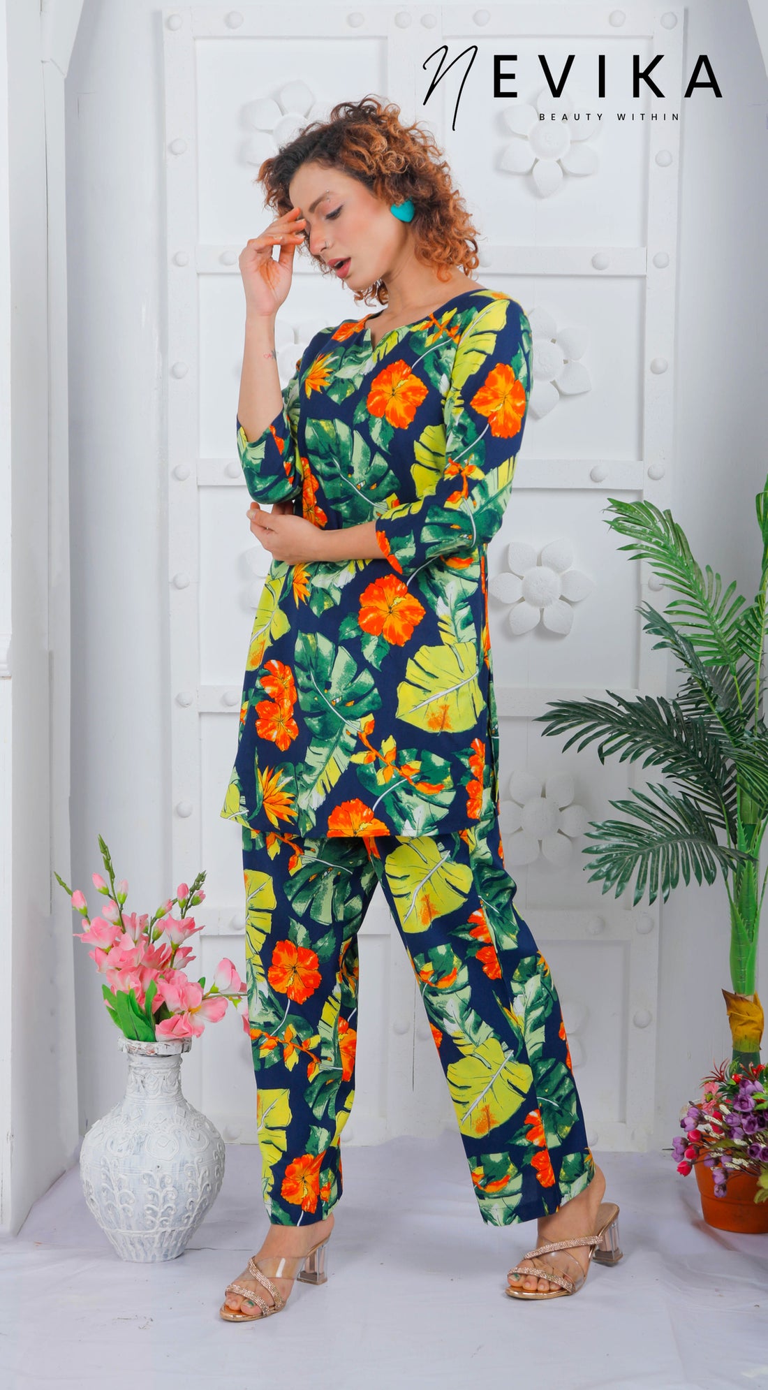 Relax in Blooming Style With Green Large Floral Loungewear