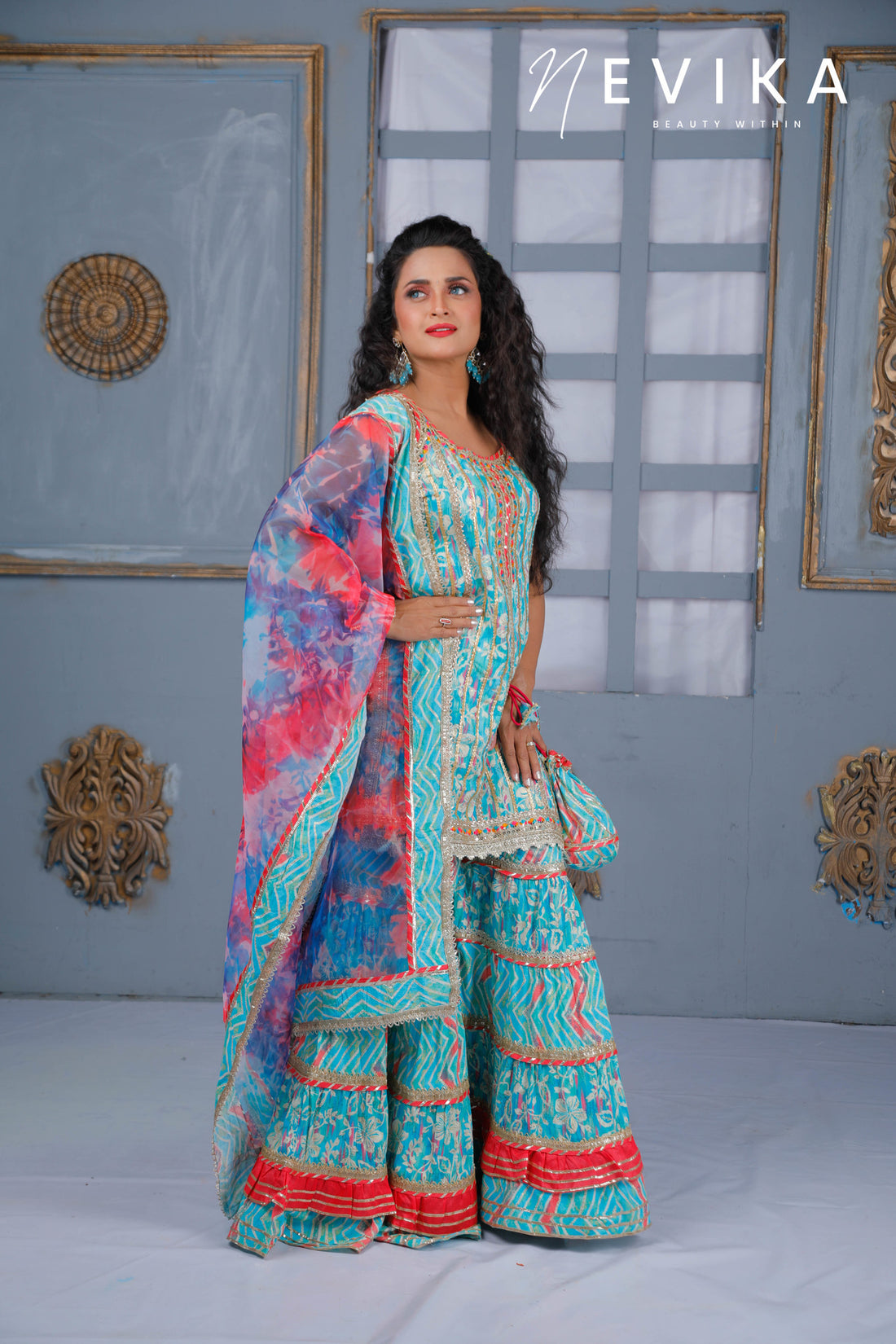 Mesmerize  in Indian Blue Sharara Dress for Festival Elegance