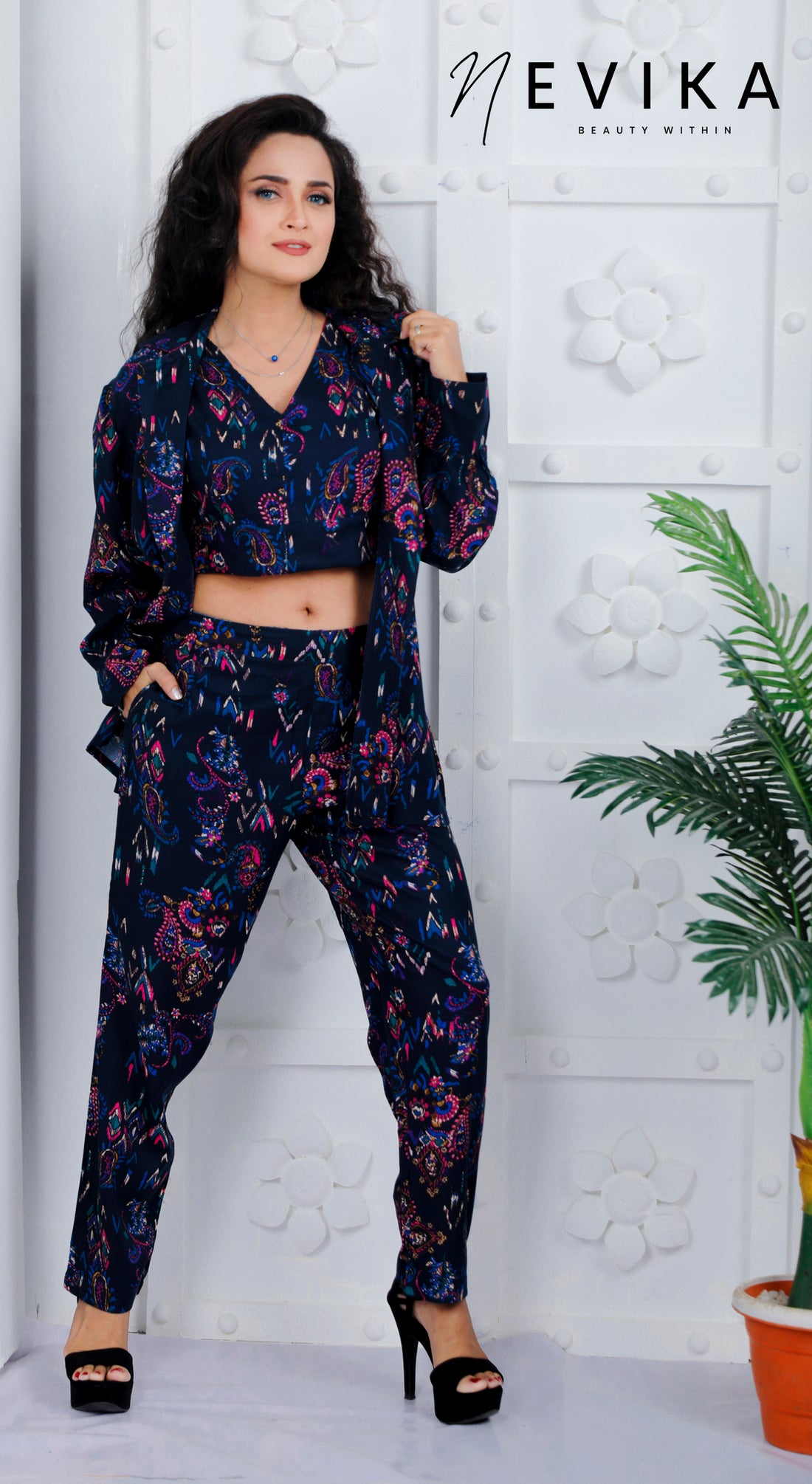 Blue Bliss Katha Print 3-Piece Co-ord Set