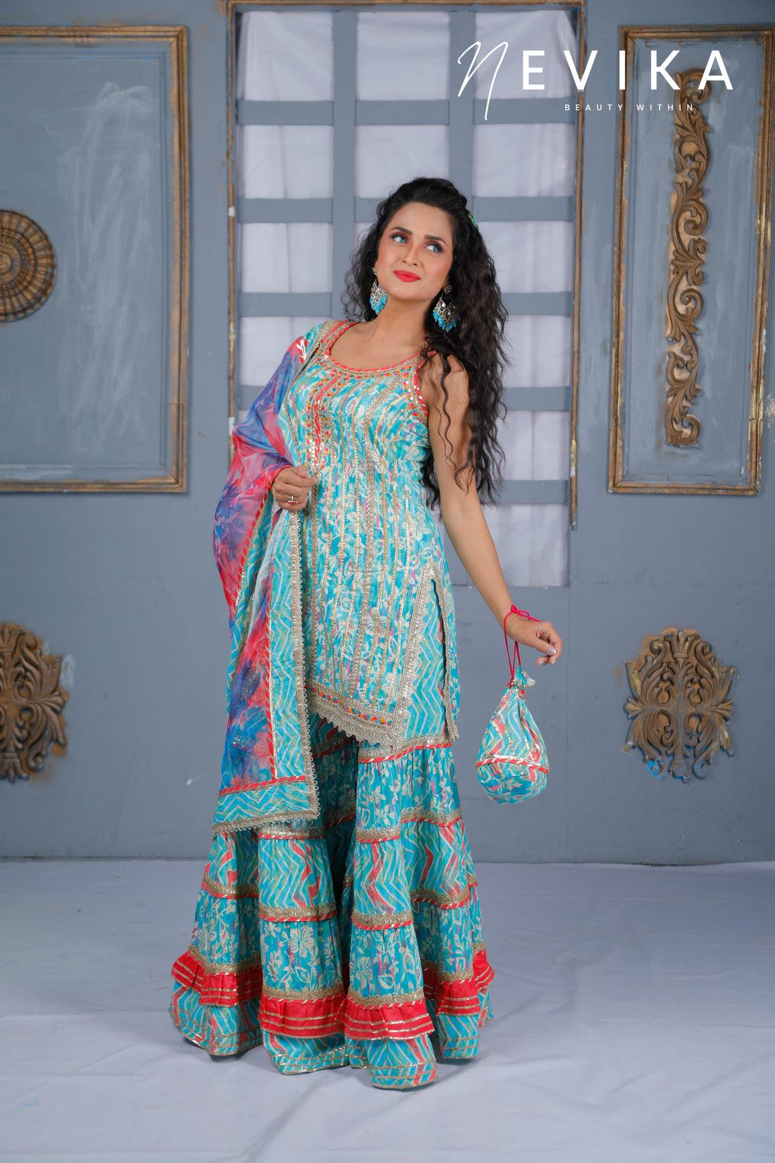 Mesmerize  in Indian Blue Sharara Dress for Festival Elegance