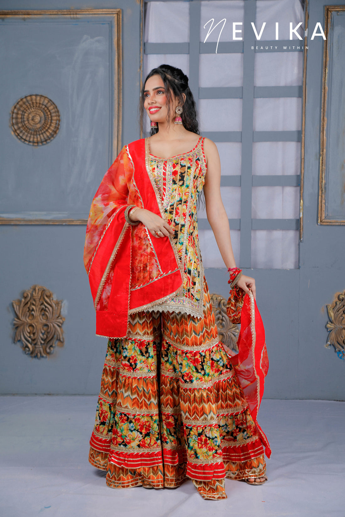 Mesmerize  in Indian Red Sharara Dress for Festival Elegance