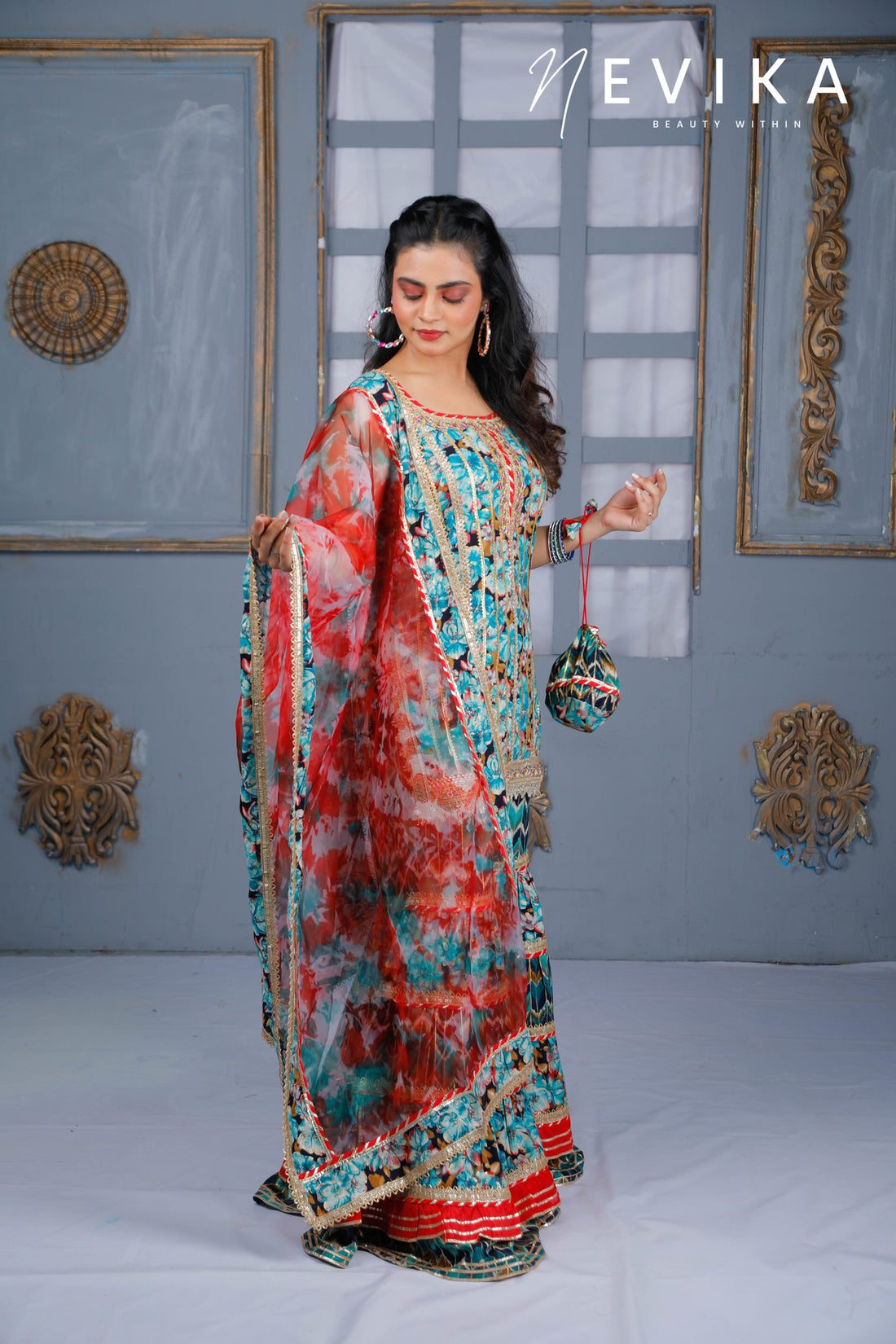 Mesmerize  in Indian Peacock Blue Sharara Dress for Festival Elegance