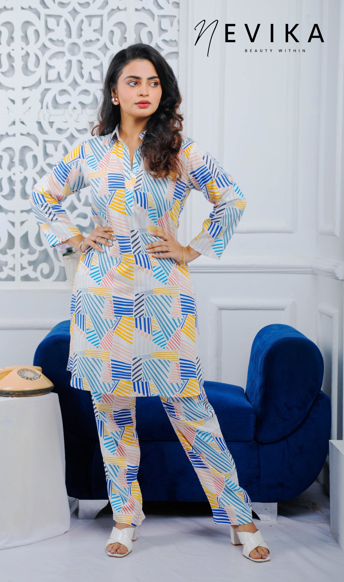 Abstract Multi-Coloured Stripes Colored Kurta Co-ord Set