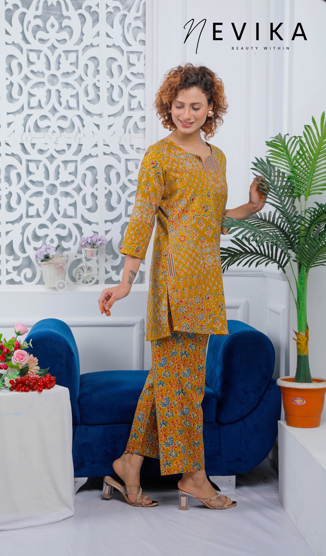 Katha Printed Mustard LoungeWear