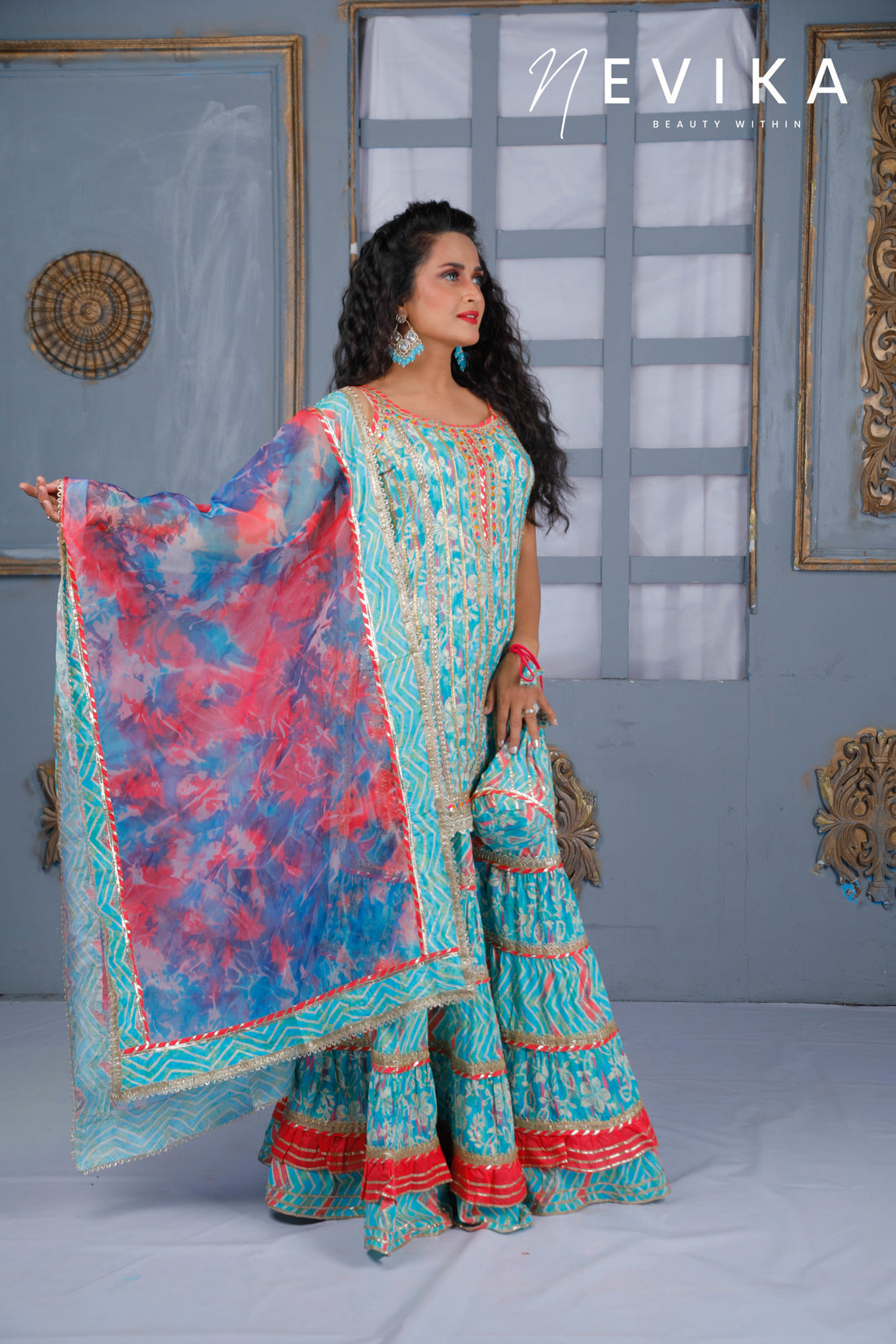 Mesmerize  in Indian Blue Sharara Dress for Festival Elegance