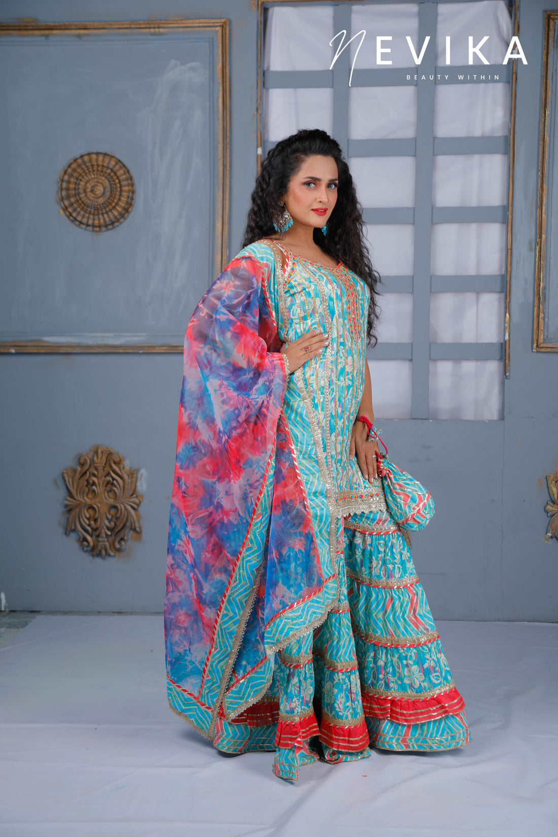 Mesmerize  in Indian Blue Sharara Dress for Festival Elegance