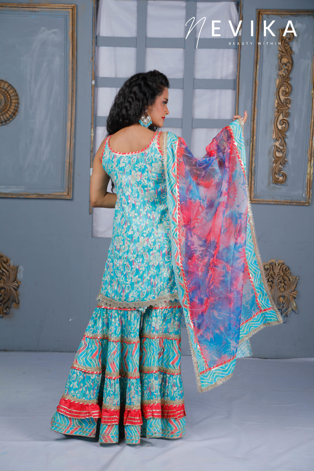 Mesmerize  in Indian Blue Sharara Dress for Festival Elegance